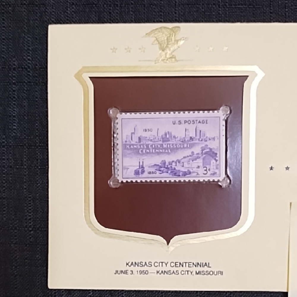 Vintage Kansas City Centennial Postage Stamp Display "Historic Stamps of America